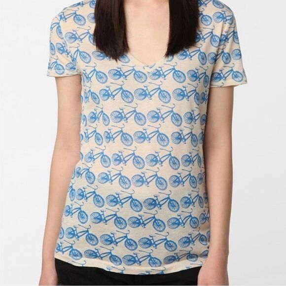 Urban Outfitters BDG Soft Thin Short Sleeve T-Shirt Bicycle Pattern Blue Small - Picture 2 of 7